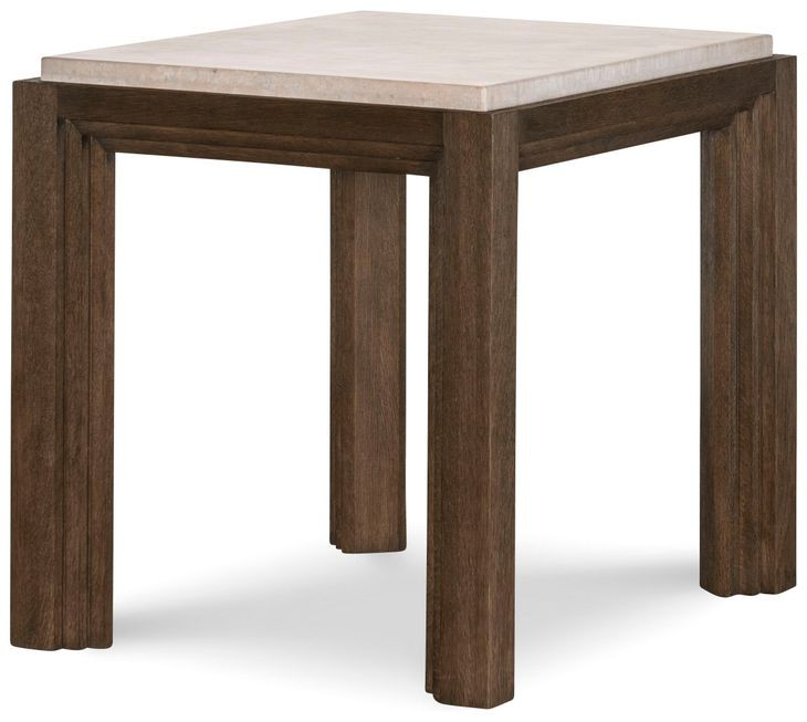 Monterey Hawthorne Dark and Beige Square Travertine Top Lamp Table