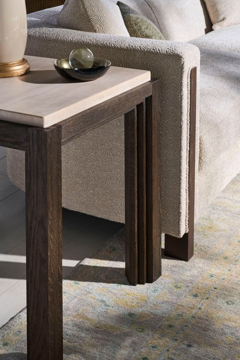 Monterey Hawthorne Dark and Beige Square Travertine Top Lamp Table