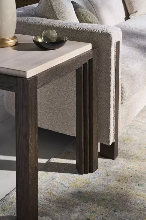 Monterey Hawthorne Dark and Beige Square Travertine Top Lamp Table