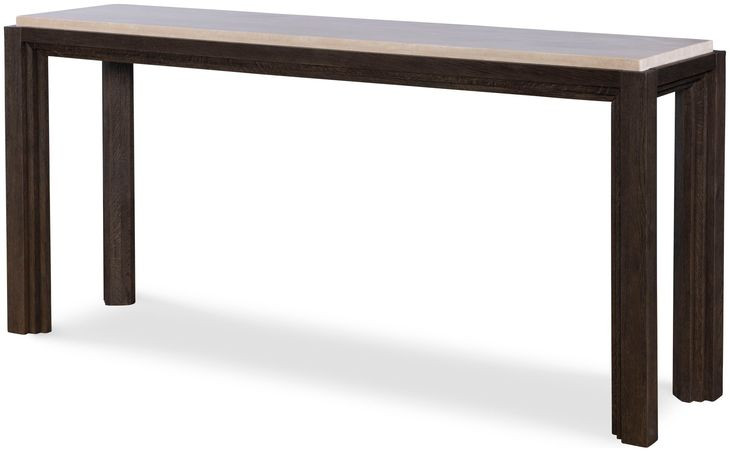Monterey Hawthorne Dark and Beige Rectangular Travertine Top Console Table