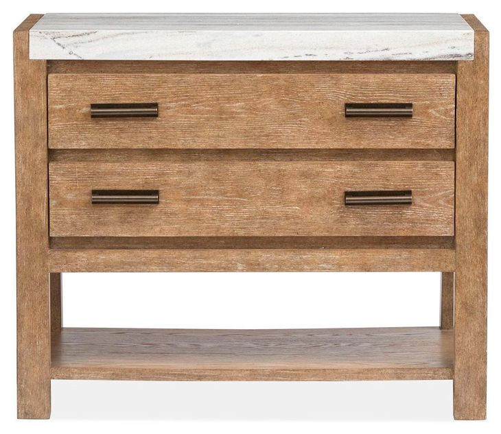Foxrun Hollow Sierra Brown and White 2 Drawer Marble Top Open Nightstand with USB Charging