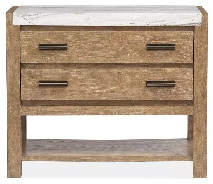 Plum Creek Sierra Brown and White 2 Drawer Marble Top Open Nightstand with USB Charging