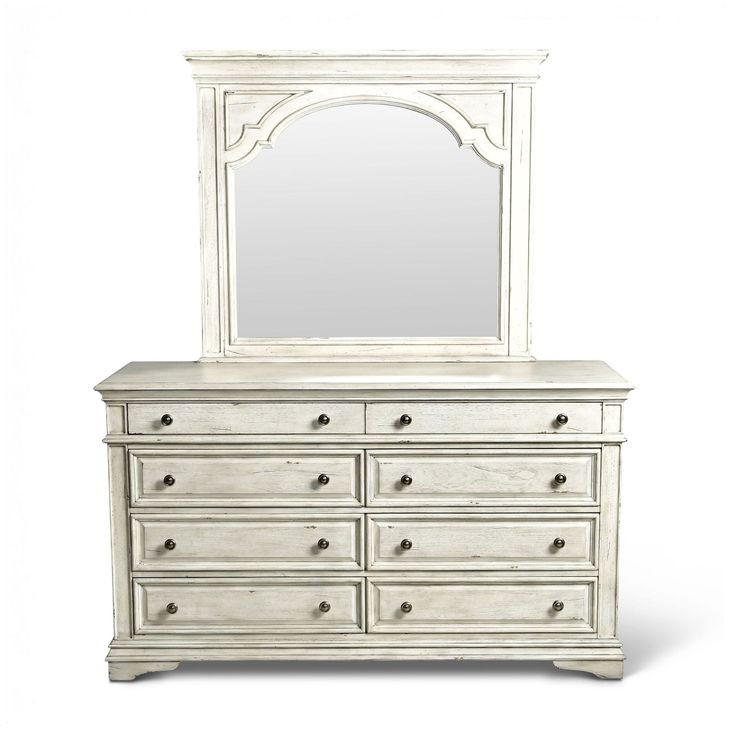 Highland Cathedral White 8 Drawer Dresser and Mirror