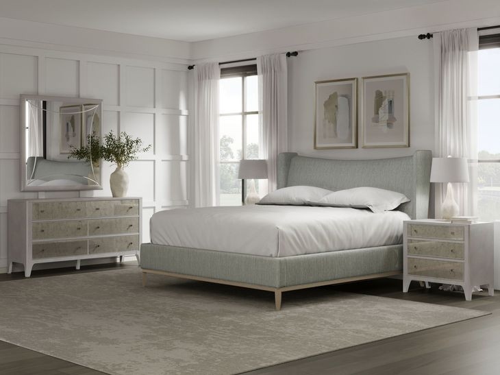 Edwin Celery Queen Upholstered Wing Shelter Bed