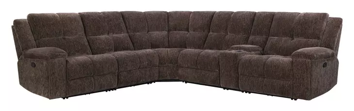 Bronco Plush Umber 6 Piece Modular Reclining Sectional with Console and USB Charging