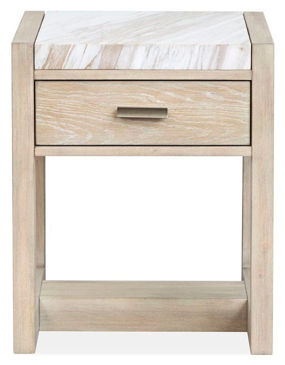 Preston Gallery Buff and Antique Silver Rectangular Marble Top End Table