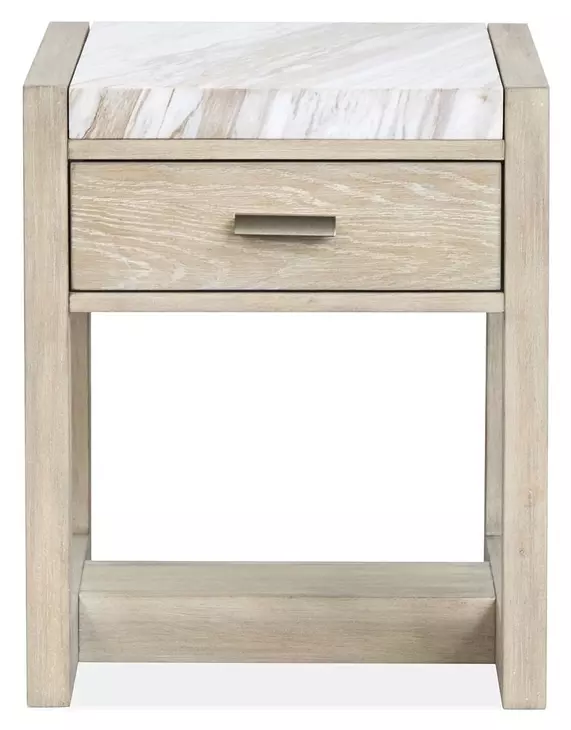 Northcrest Gallery Buff and Antique Silver Rectangular Marble Top End Table