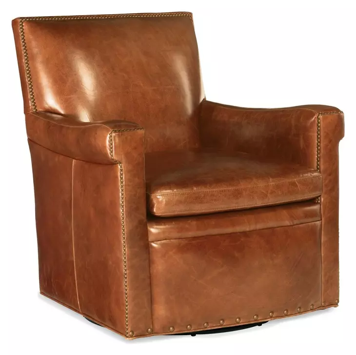 Jilian Warm Caramel Leather Swivel Club Chair