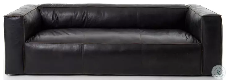 Nolita Rider Black Leather Reverse Stitch 99" Sofa