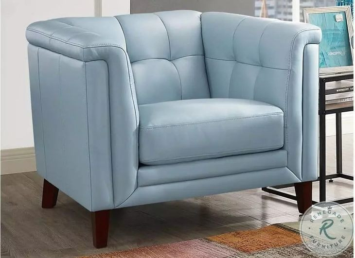 Elric Spa Blue Leather Upholstered Accent Chair