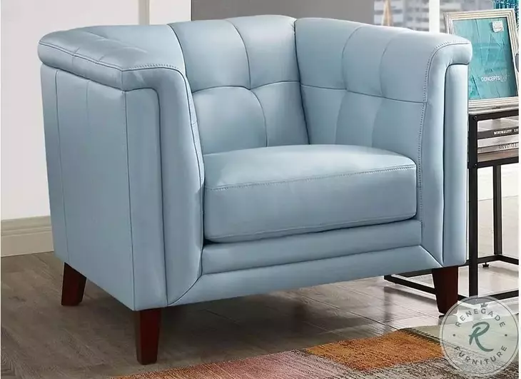 Elric Spa Blue Leather Upholstered Accent Chair