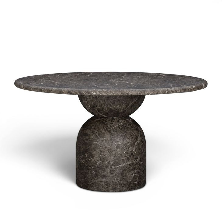 Cynthia Dark Emperador and Walnut Outdoor 54" Round Marble Top Dining Table