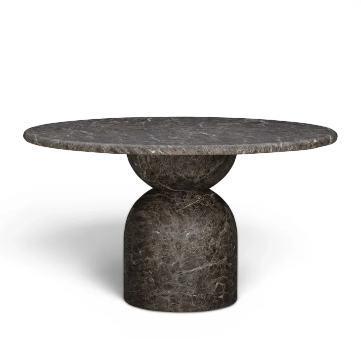 Cynthia Dark Emperador and Walnut Outdoor 54" Round Marble Top Dining Table