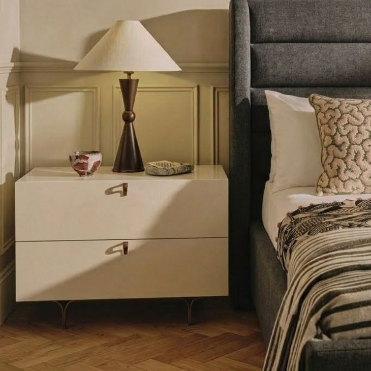 Winfield Cream And Antique Brass Large Nightstand