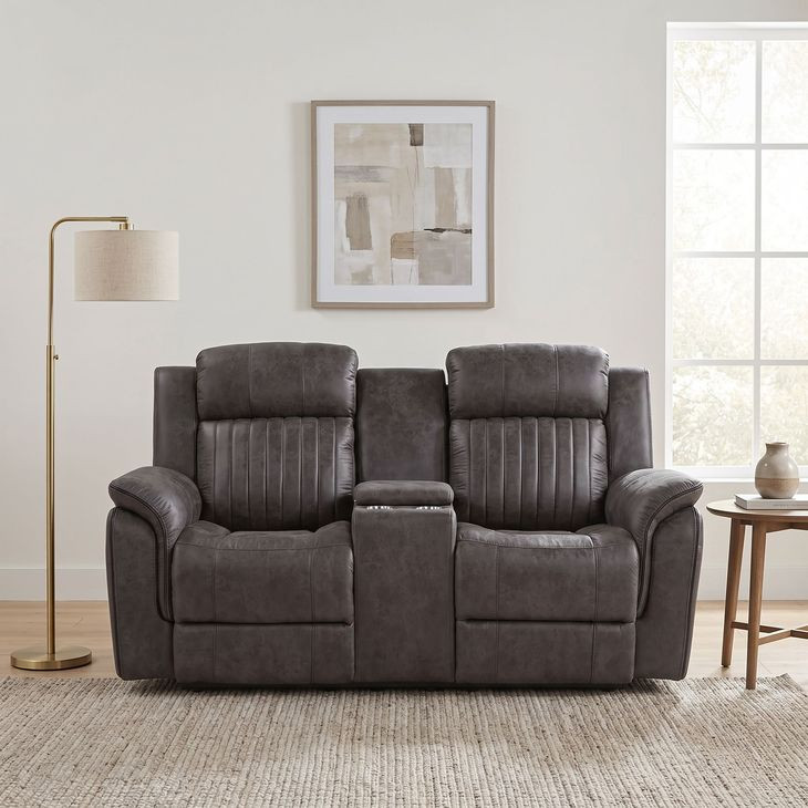 Centeroak Gray 74" Double Reclining Console Loveseat