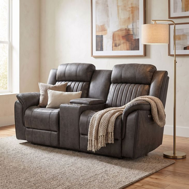 Centeroak Gray 74" Double Reclining Console Loveseat