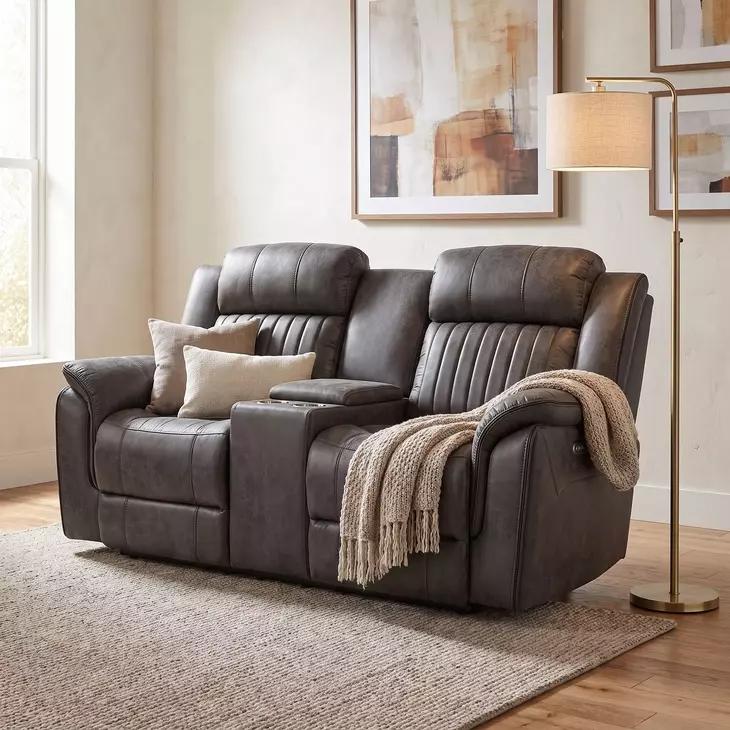 Centeroak Gray 74" Double Reclining Console Loveseat