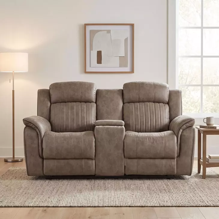 Centeroak Sandy Brown Double Reclining Loveseat With Center Console