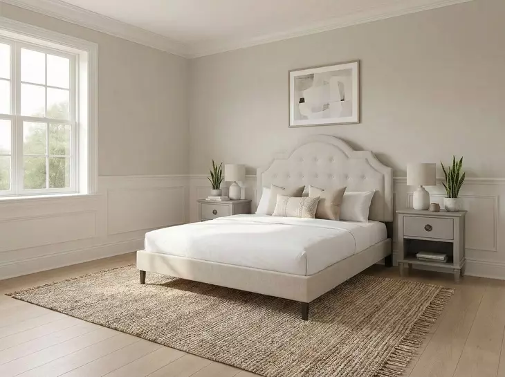 Zest Beige and Black Queen Upholstered Panel Bed