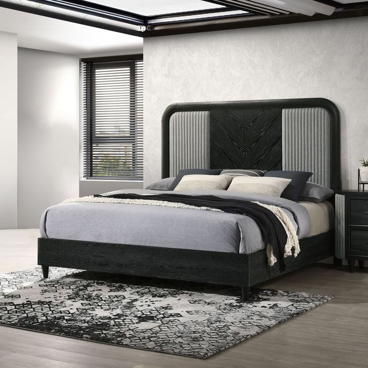Skyline Onyx and Gray Upholstered Panel Bedroom Set