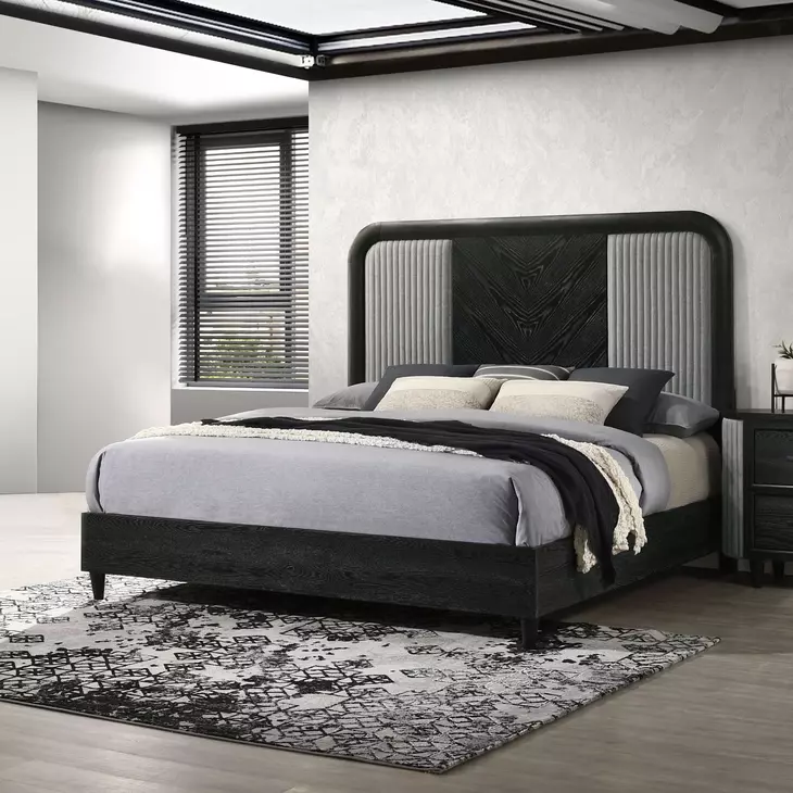 Skyline Onyx and Gray Upholstered Panel Bedroom Set