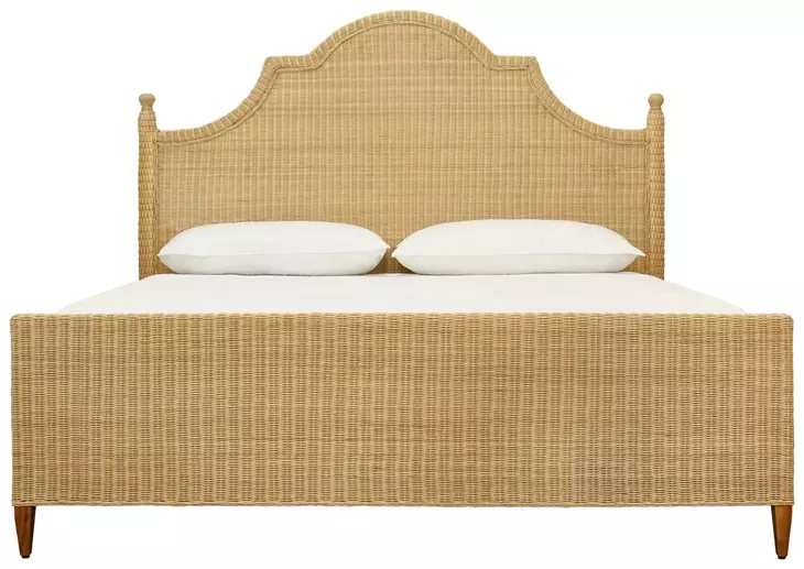 Chamberlain Natural Rattan King Panel Bed With Arched Headboard