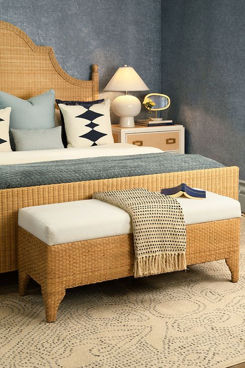 Maldives Brown and White Performance Fabric 50" Bench