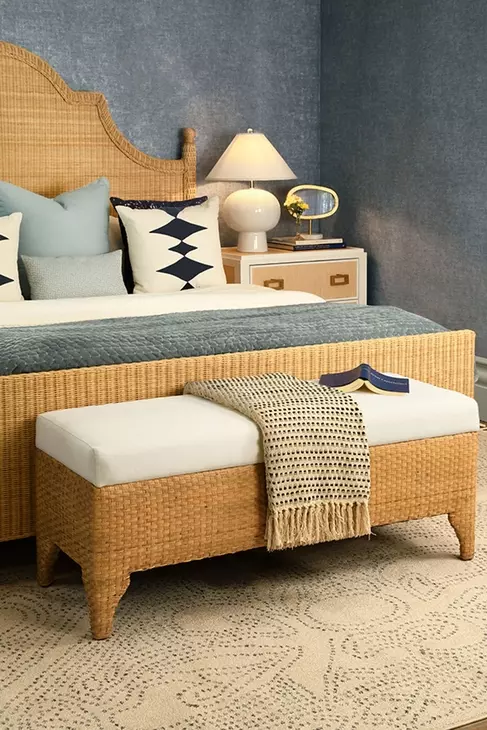 Chamberlain Natural Rattan King Panel Bed With Arched Headboard