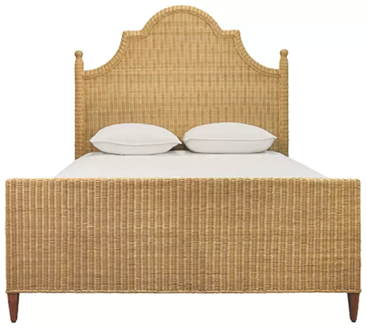 Chamberlain Natural Rattan Queen Panel Bed With Arched Headboard