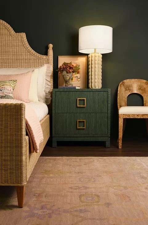 Cole Green Dyed Rectangular 2 Drawer Glass Top Side Table