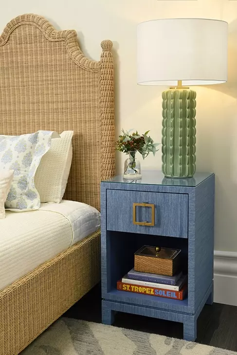 Blair Blue Dyed Square 1 Drawer Glass Top Side Table