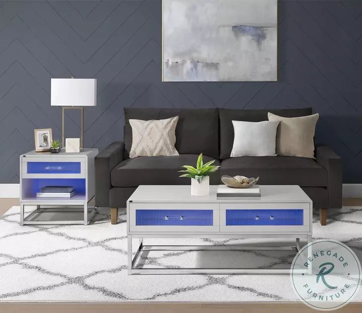 Indira Glossy White And Chrome Coffee Table With LED Light