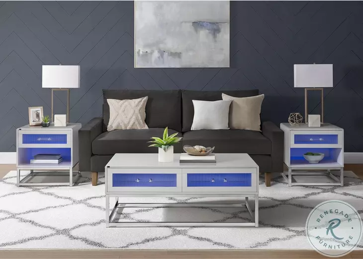 Indira Glossy White And Chrome Coffee Table With LED Light