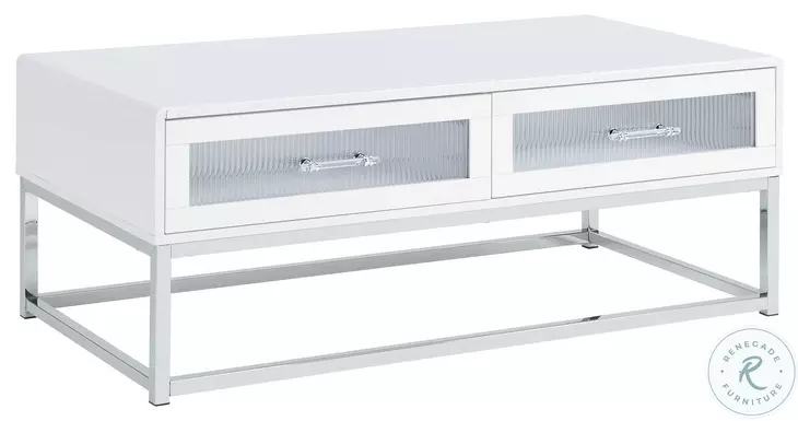 Indira Glossy White And Chrome Coffee Table With LED Light