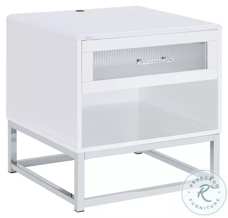 Indira Glossy White End Table With LED Light