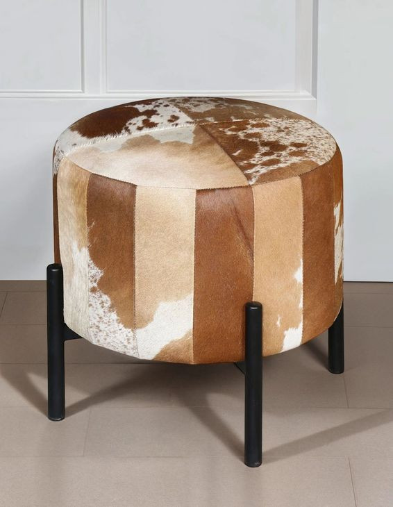 Charleston Brown Cowhide Leather Round Ottoman