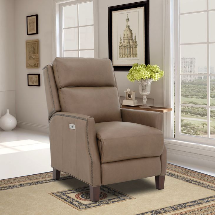 Charlotte Cashmere Taupe Leather Power Recliner with Power Headrest