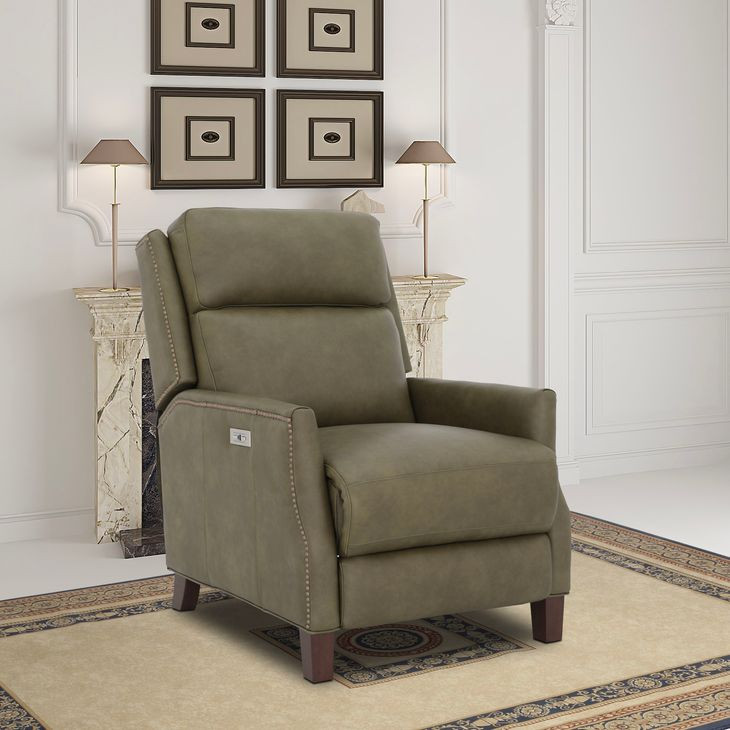 Charlotte Oasis Olive Leather Power Recliner with Power Headrest