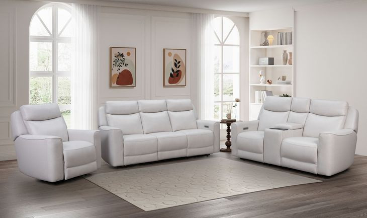 Chester Denisa Soft White Leather 76" Power Reclining Loveseat with Console and USB Charging