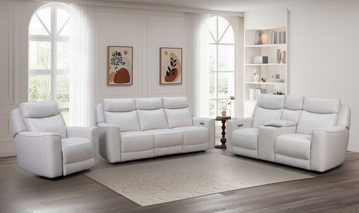 Chester Denisa Soft White Leather Power Reclining Living Room Set with Power Lumbar and USB Charging