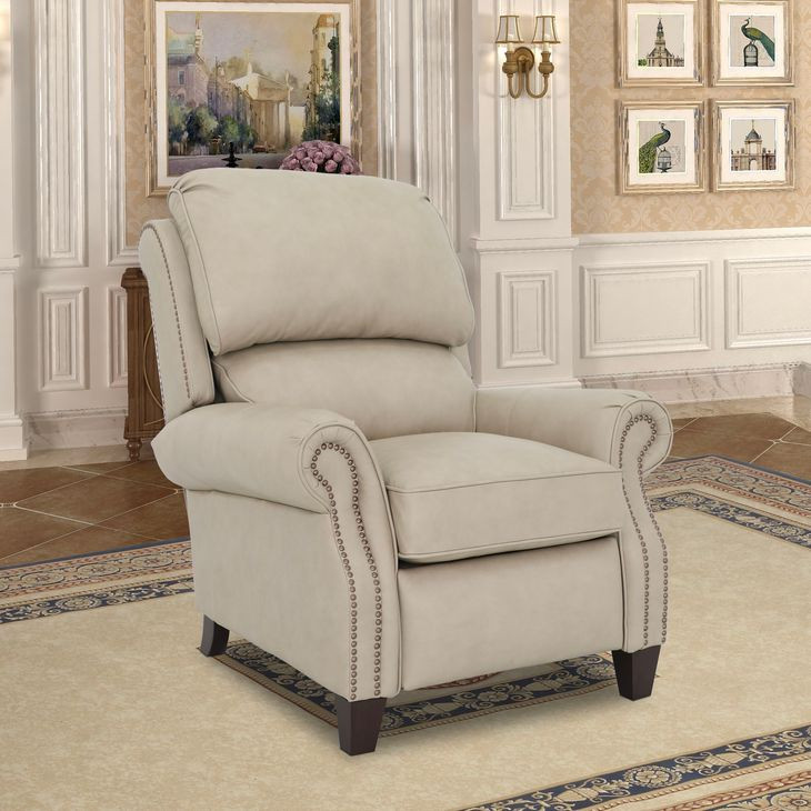 Churchill Cashmere Stone Leather Push Thru The Arms Recliner