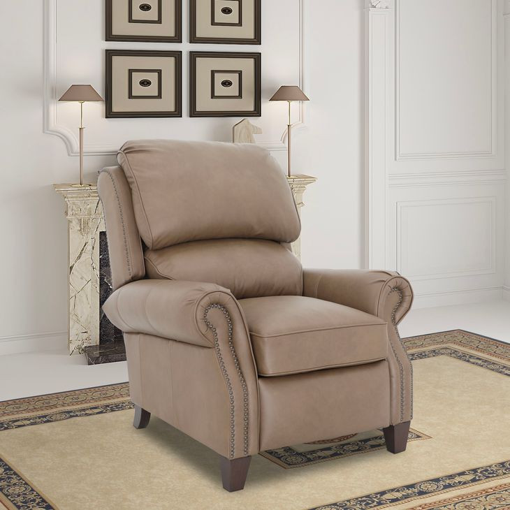 Churchill Cashmere Taupe Leather Push Thru The Arms Recliner