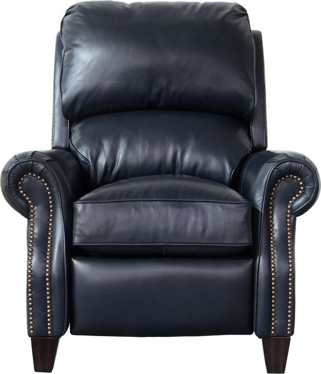 Churchill Shoreham Blue Leather Push Thru The Arms Recliner with Nailhead Trim