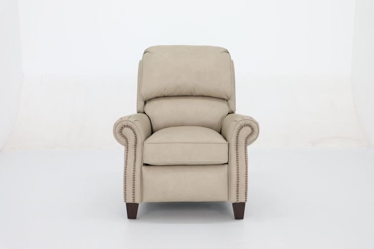 Churchill Cashmere Stone Leather Push Thru The Arms Recliner with Nailhead Trim