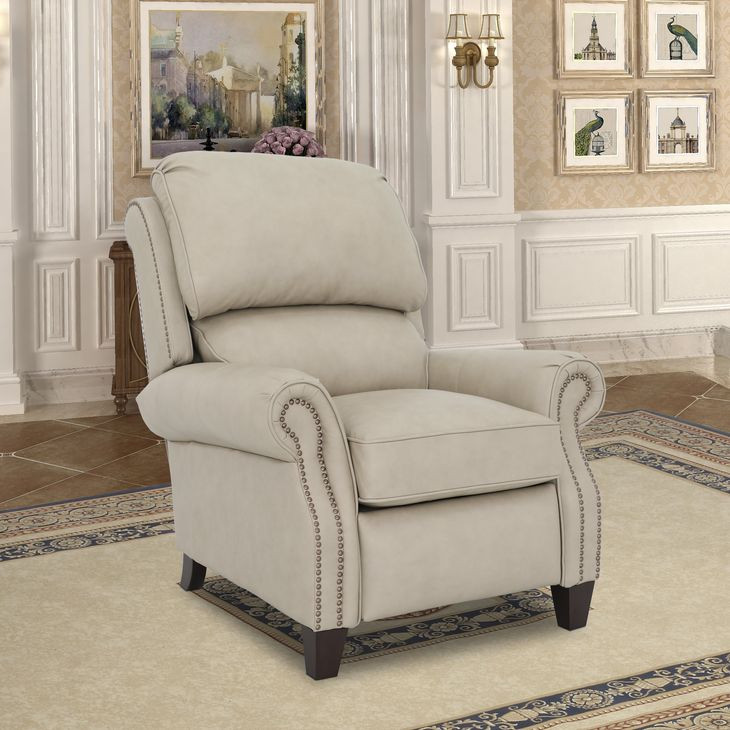 Churchill Cashmere Stone Leather Push Thru The Arms Recliner with Nailhead Trim