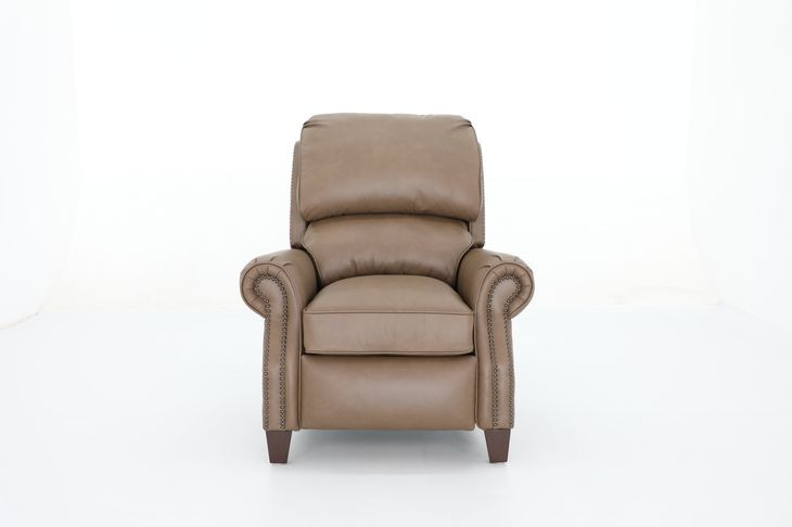 Churchill Cashmere Taupe Leather Push Thru The Arms Recliner with Nailhead Trim
