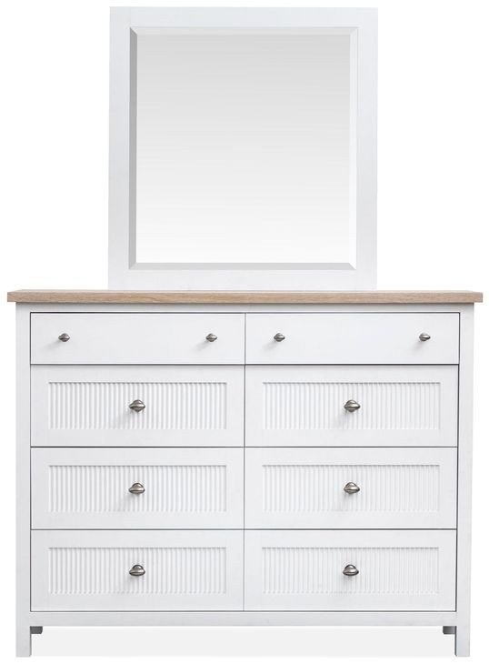 Windmill Harbour White Whisp and Sand 8 Drawer Dresser with Rectangular Mirror