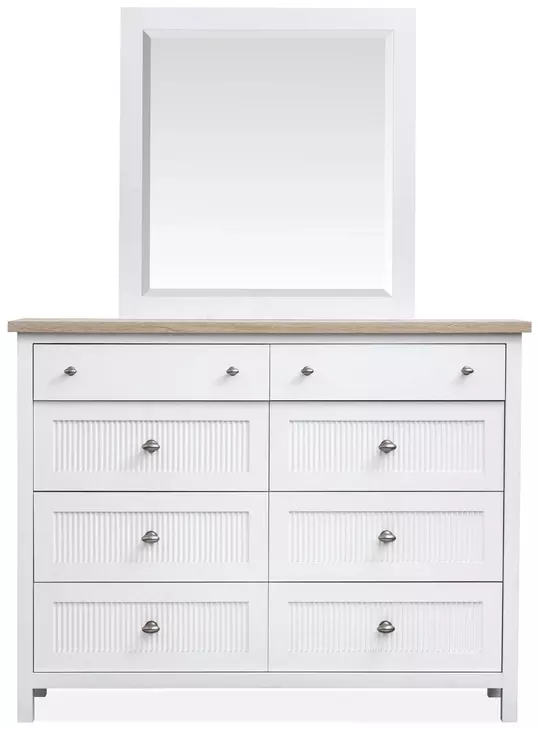 Windmill Harbour White Whisp and Sand 8 Drawer Dresser with Rectangular Mirror