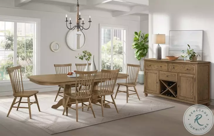 Colonial Oak Weathered Chestnut Trestle Extendable Dining Table