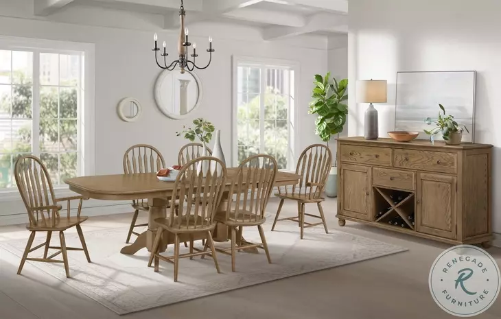 Colonial Oak Weathered Chestnut Trestle Extendable Dining Room Set